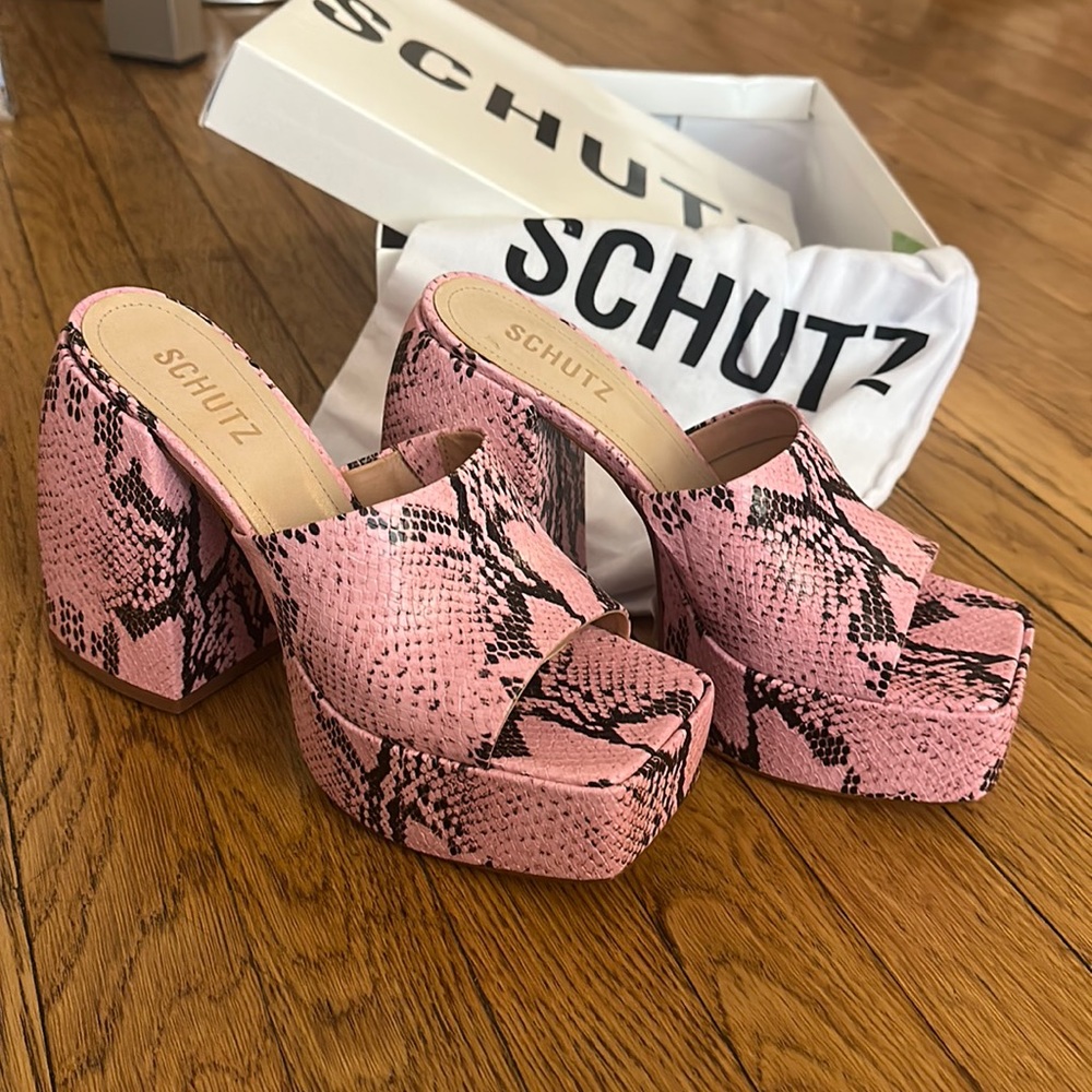 Schutz Aretha Snake print platform mules